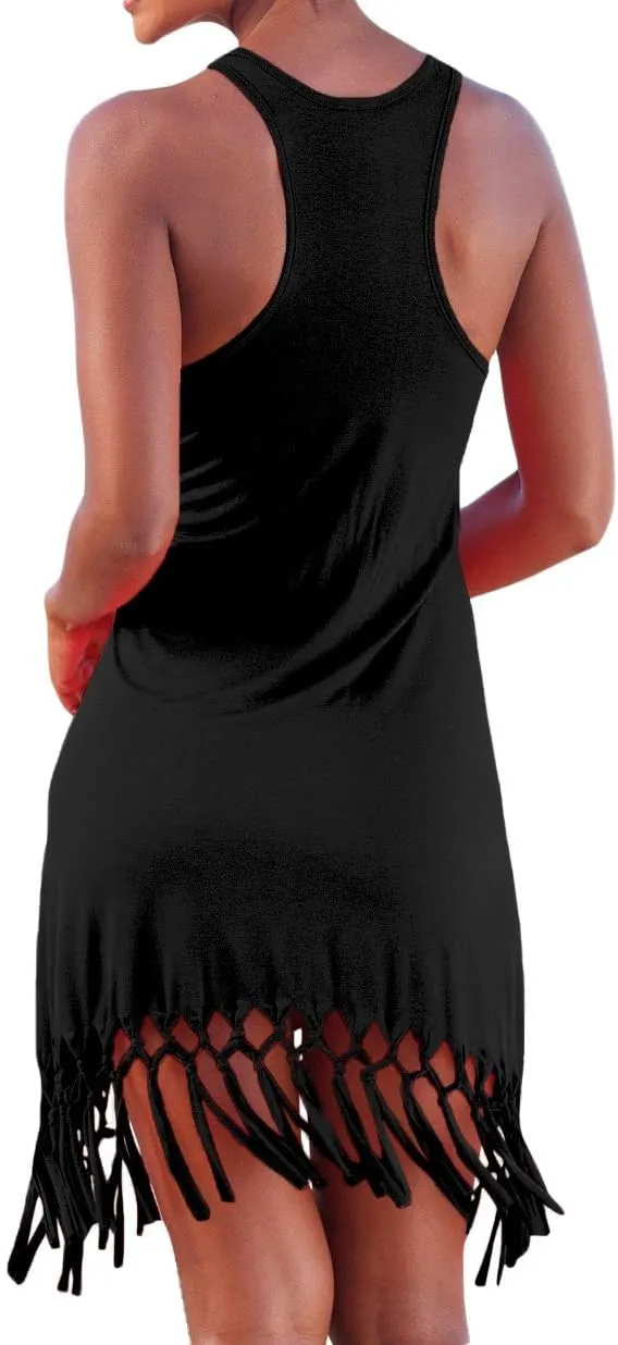 pinziko Women's Summer Swimsuit Beach Dress Bathing Suit Cover Up Vacation Fringe Dresses