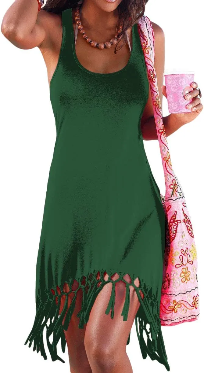 pinziko Women's Summer Swimsuit Beach Dress Bathing Suit Cover Up Vacation Fringe Dresses