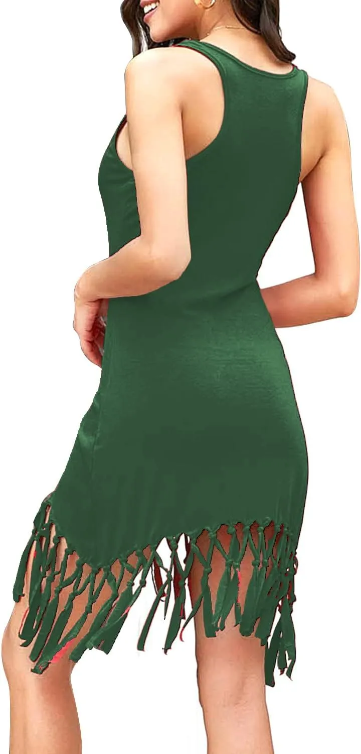 pinziko Women's Summer Swimsuit Beach Dress Bathing Suit Cover Up Vacation Fringe Dresses
