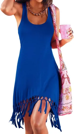 pinziko Women's Summer Swimsuit Beach Dress Bathing Suit Cover Up Vacation Fringe Dresses