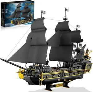 Pirate Ship Building Sets, Black Sailboat Pearl Boat Model for Adults & Boys Ages 14  Collectible Nautical Decor