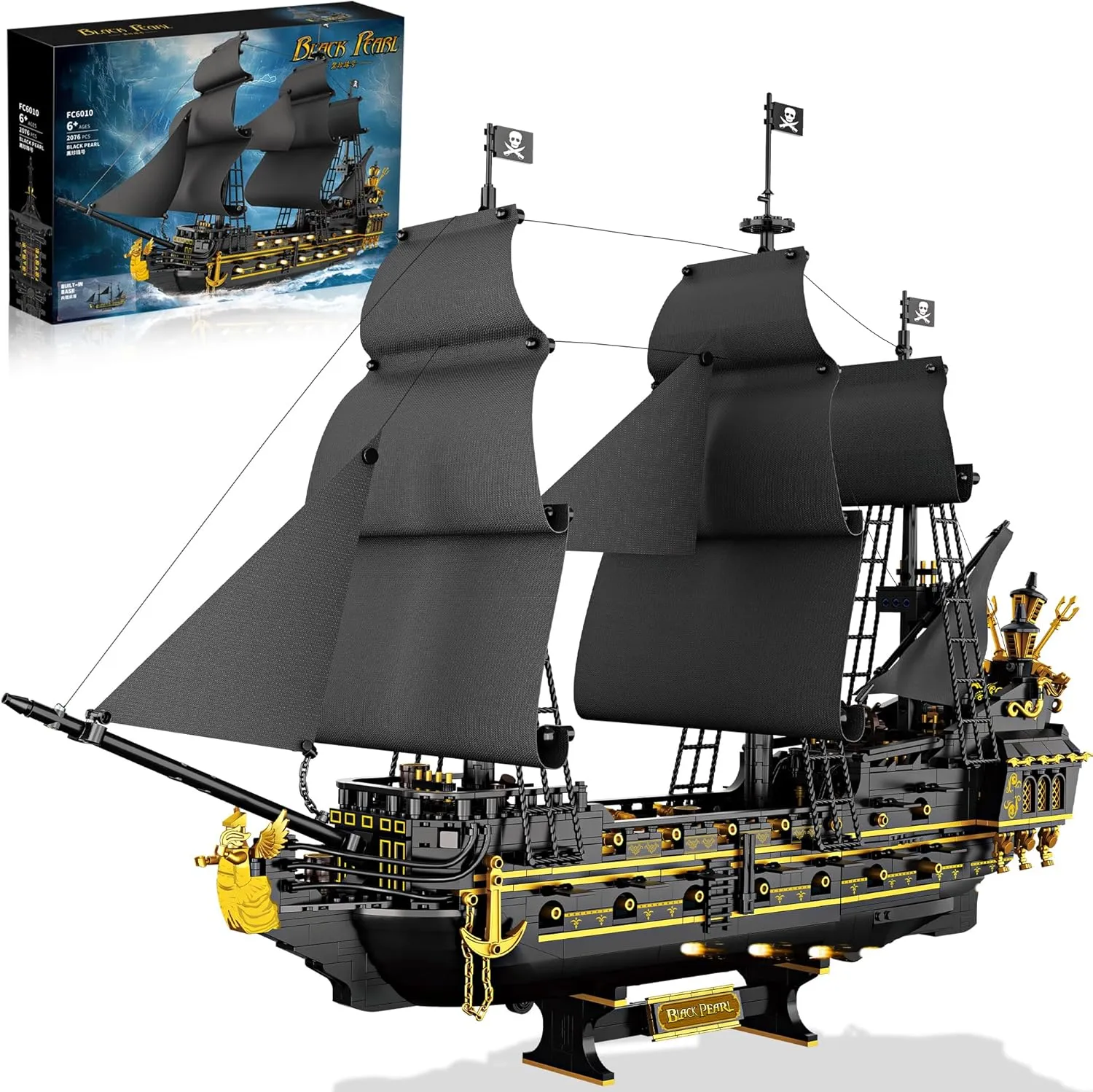 Pirate Ship Building Sets, Black Sailboat Pearl Boat Model for Adults & Boys Ages 14  Collectible Nautical Decor