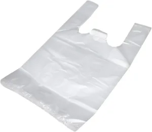 Plastic T-shirt Bag with Handle, 19.6 Inch x 12.5 Inch Grocery Bag, Reusable Super Market Shopping Bag, Carry Out Bag ( 100 Pack )