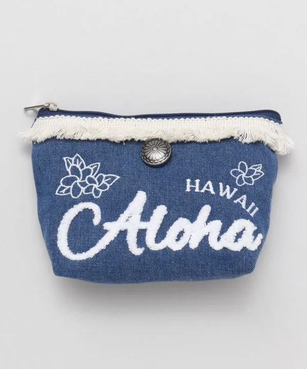 Plumeria Denim Pouch