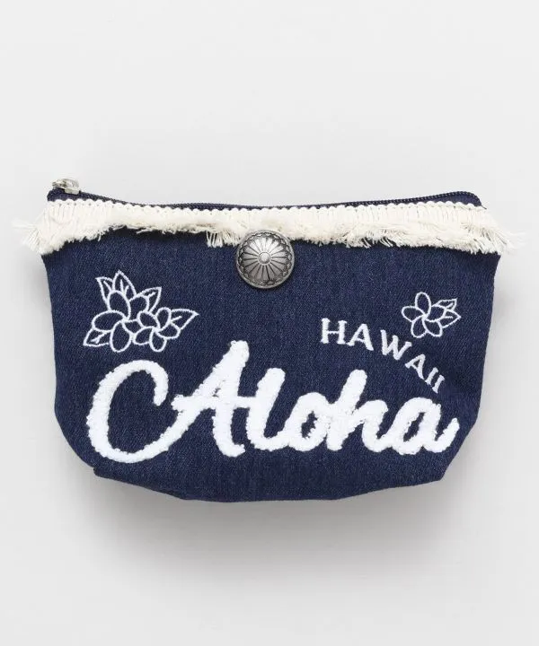 Plumeria Denim Pouch