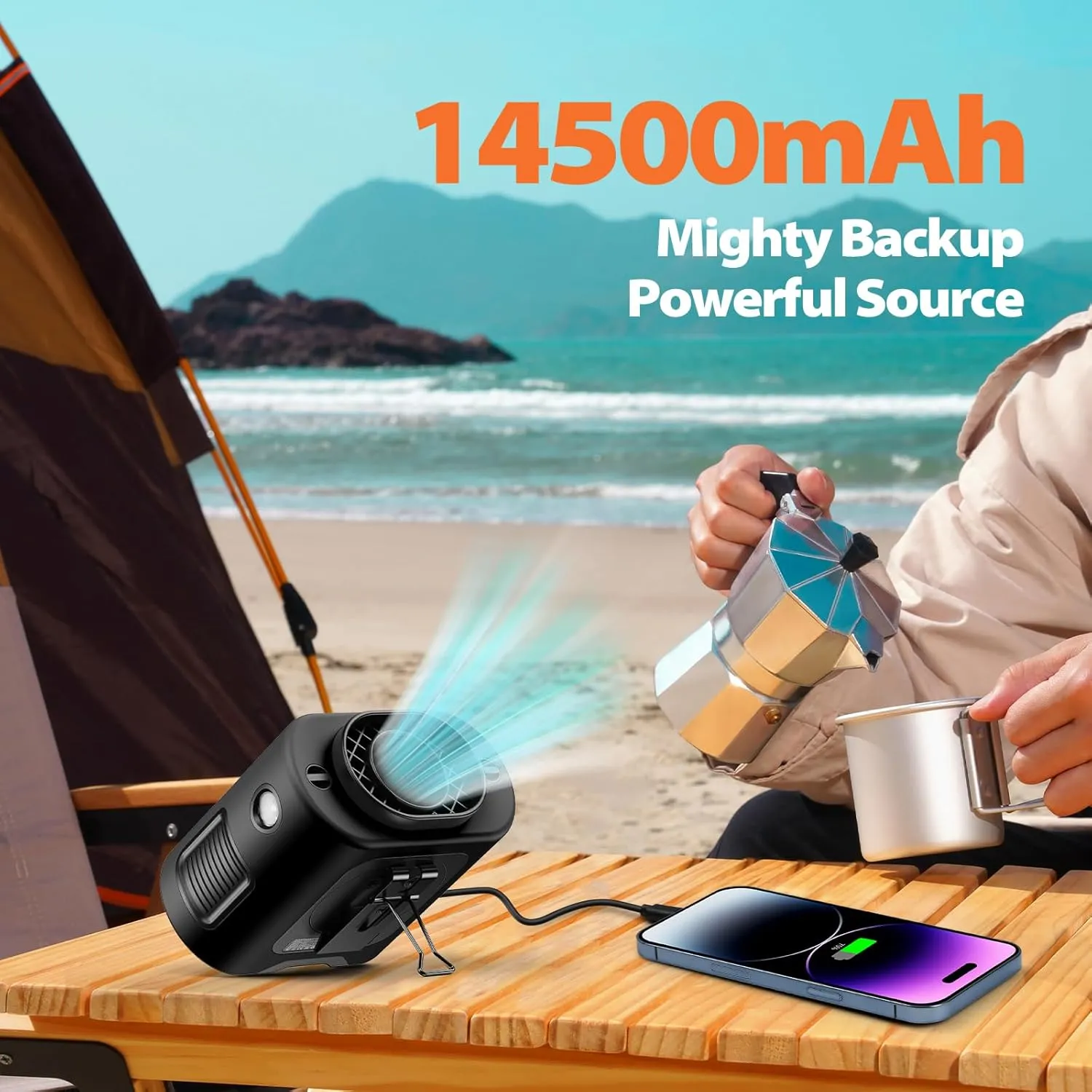 Portable Waist Fan - 14500mAh Rechargeable Battery, 67Hrs Cooling Belt Fan, 5 Powerful Speed & 360° Rotatable, Hands-Free Clip On Waist With LED Light for Work Gift Camping Travel Outdoor