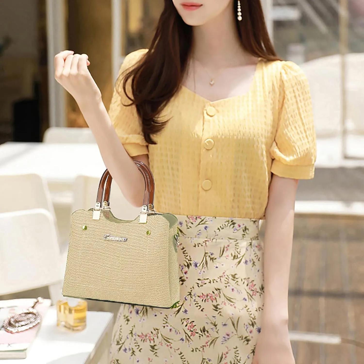 PORT&LOTUS Small Double Top Handle Crossbody Purses for Women Shoulder Bags for Women with Guitar Strap