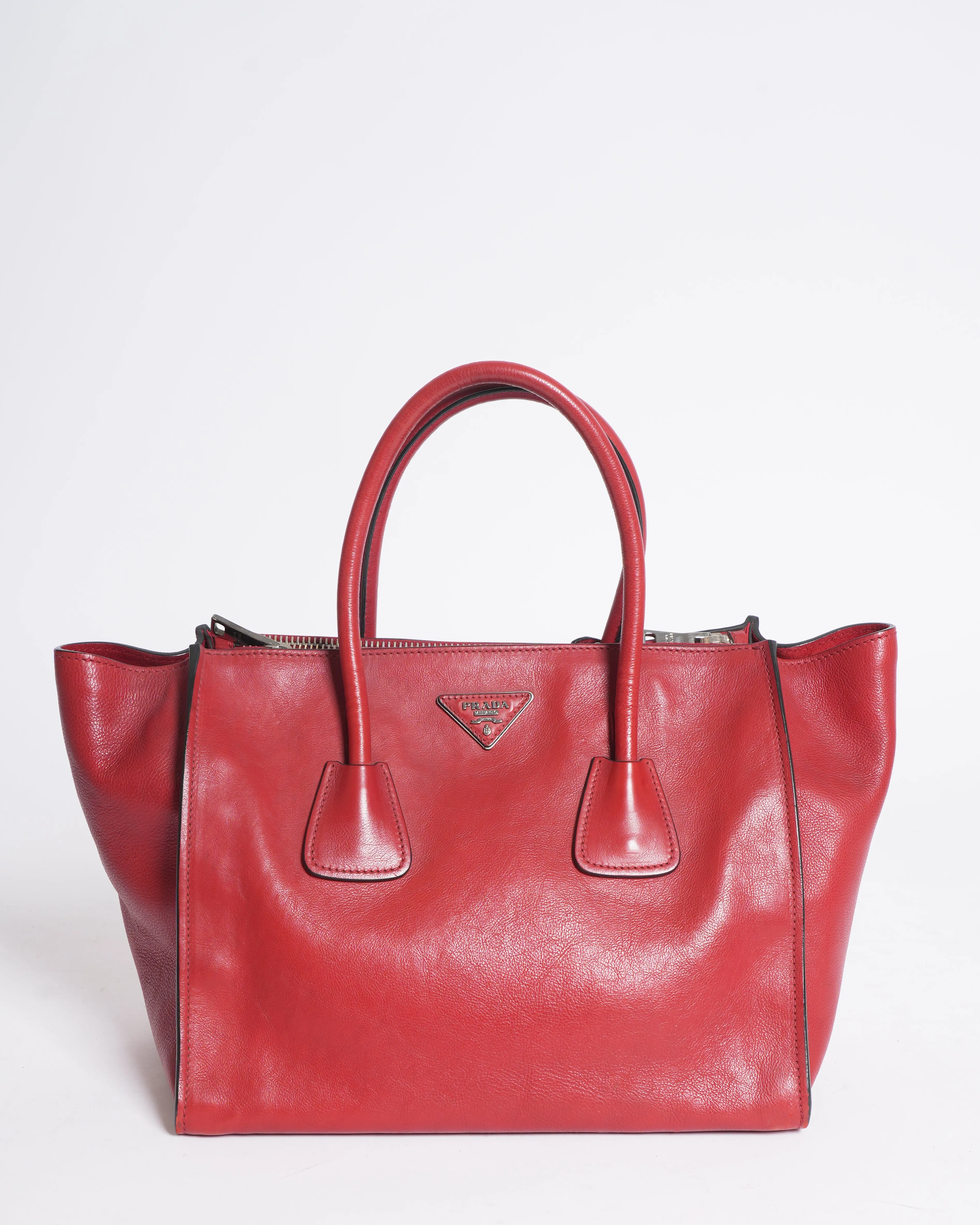 Prada Galleria Double Handle Top Handle Bag In Red