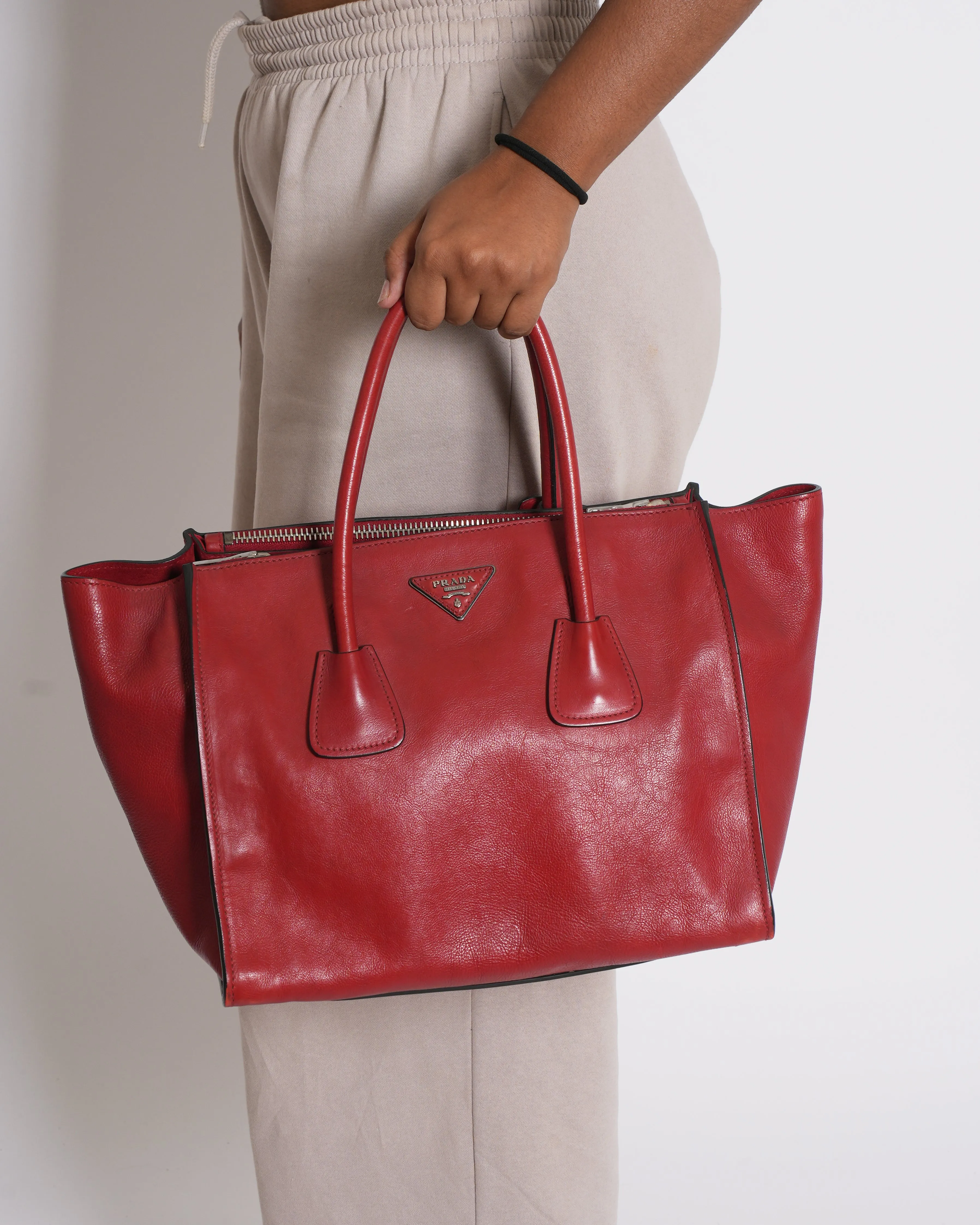 Prada Galleria Double Handle Top Handle Bag In Red