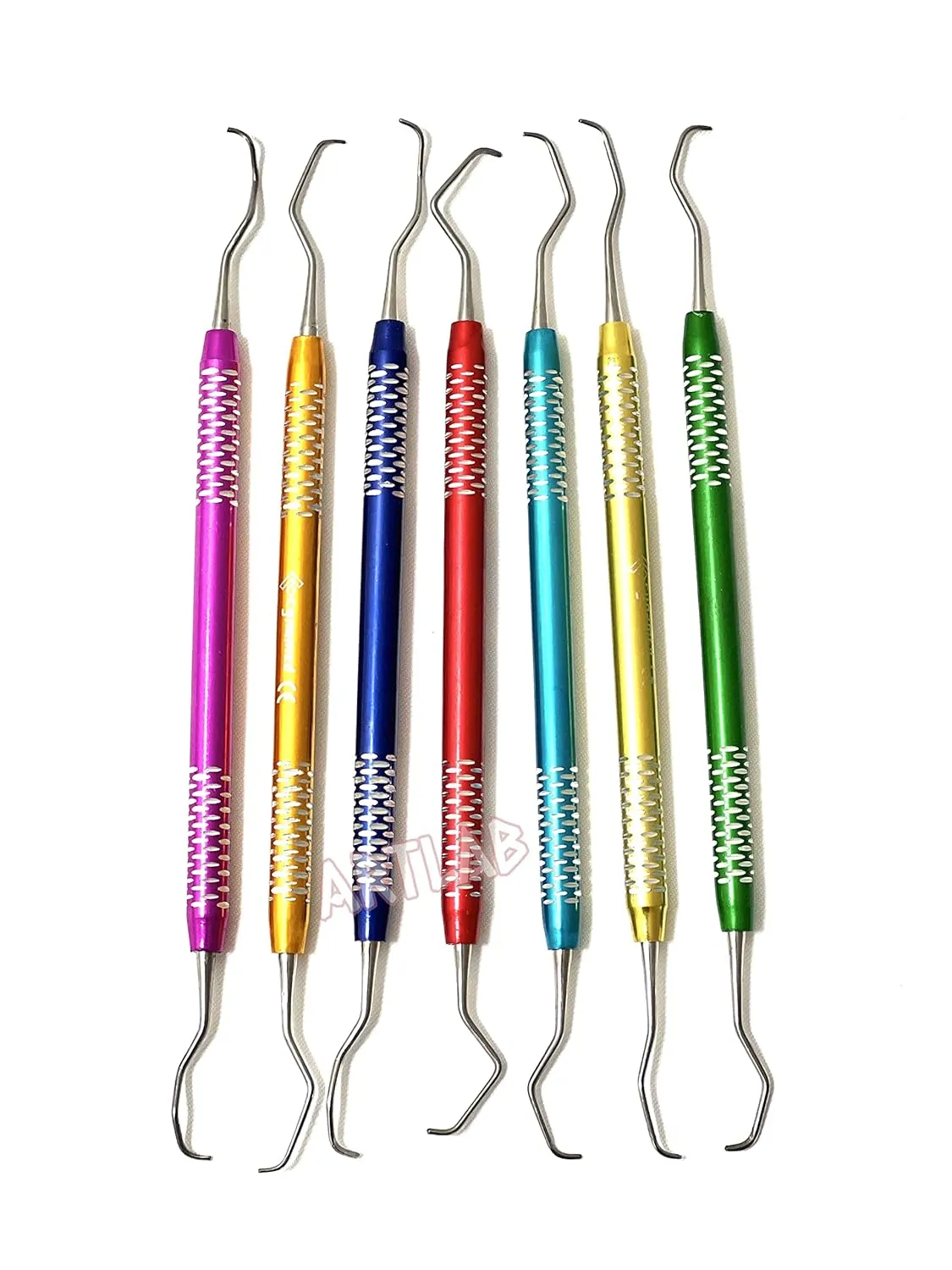 Premium German Stainless Steel -Dental Gracey Curette Set Dental Veterinary Instrument Kit -Gracey Periodontal Curettes Double Ended Hollow Handle -Dental Instruments (Set of 7 Colored Hollow Handle)