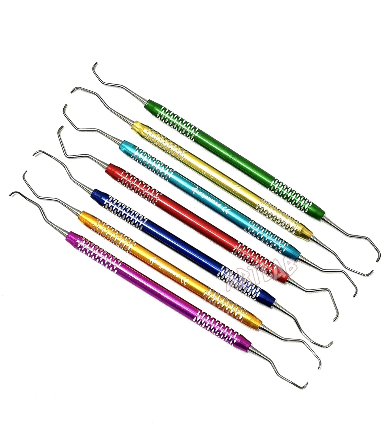 Premium German Stainless Steel -Dental Gracey Curette Set Dental Veterinary Instrument Kit -Gracey Periodontal Curettes Double Ended Hollow Handle -Dental Instruments (Set of 7 Colored Hollow Handle)