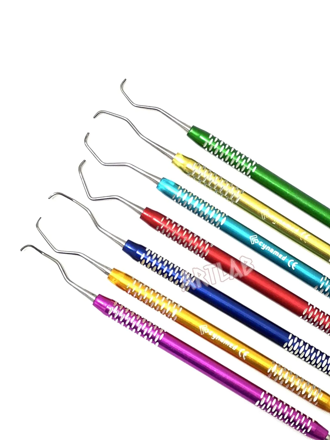 Premium German Stainless Steel -Dental Gracey Curette Set Dental Veterinary Instrument Kit -Gracey Periodontal Curettes Double Ended Hollow Handle -Dental Instruments (Set of 7 Colored Hollow Handle)