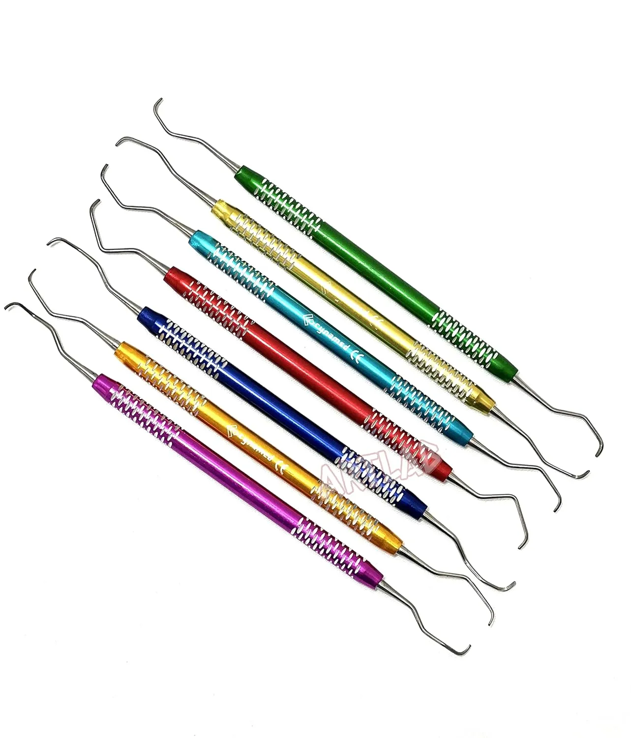 Premium German Stainless Steel -Dental Gracey Curette Set Dental Veterinary Instrument Kit -Gracey Periodontal Curettes Double Ended Hollow Handle -Dental Instruments (Set of 7 Colored Hollow Handle)