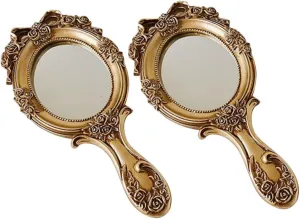 PRETYZOOM Travel Size Vintage Makeup Mirror Small Handheld Mirror with Handle Bulk Pack for Women Timeless Style