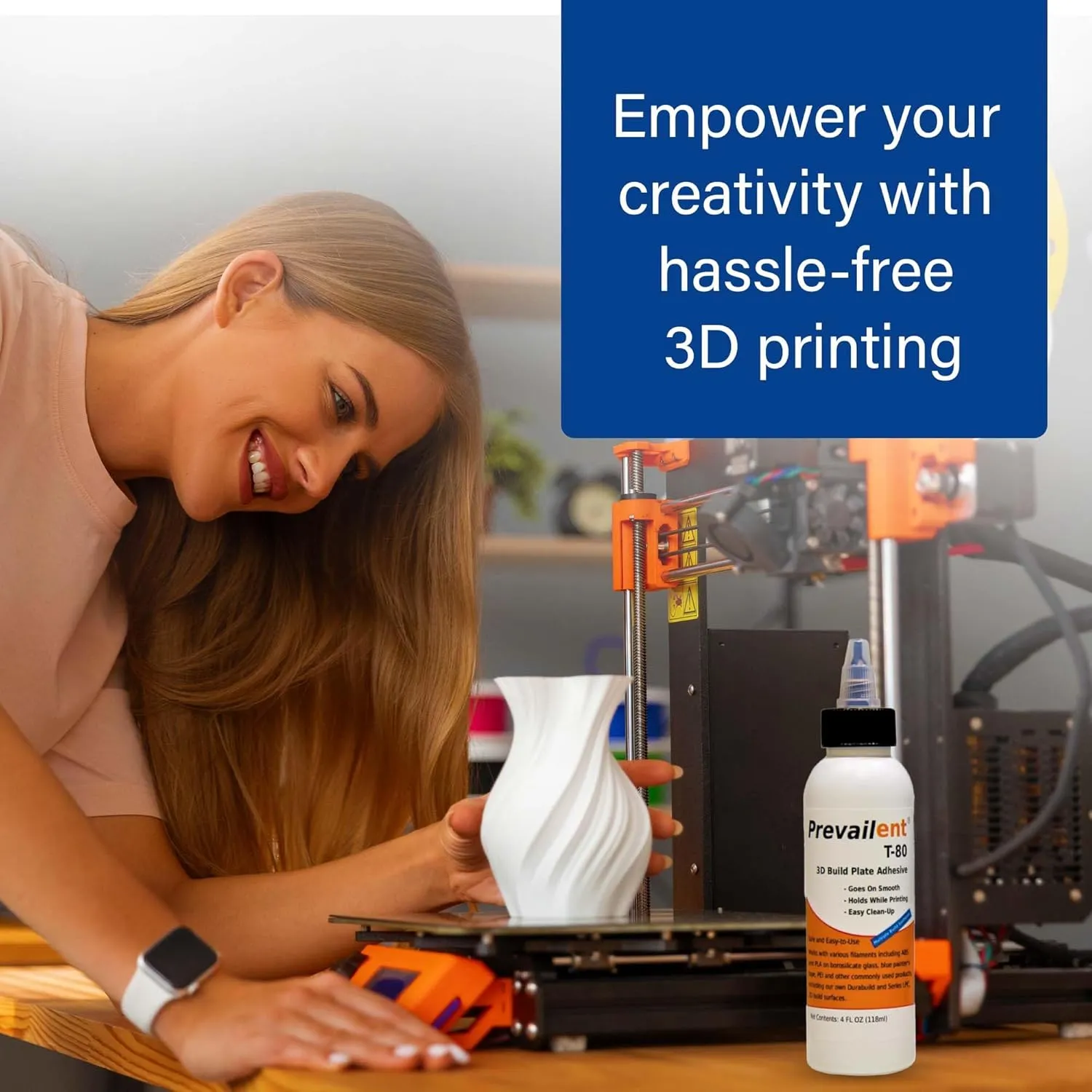 Prevailent T-80 3D Printer Bed Adhesive Glue – Strong Adhesion for PLA, ABS, TPU, PETG & More, Prevents Warping, Easy Release, Ideal for 3D Printers, Dual Extruders & Hot Beds, 4 fl oz. (118ml)