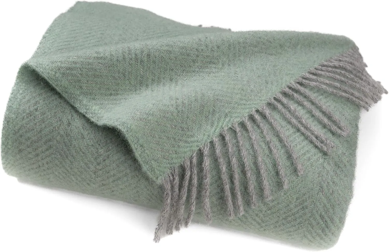 Prince of Scots Highland Tweeds Herringbone 100% Pure New Wool Throw (Basil)