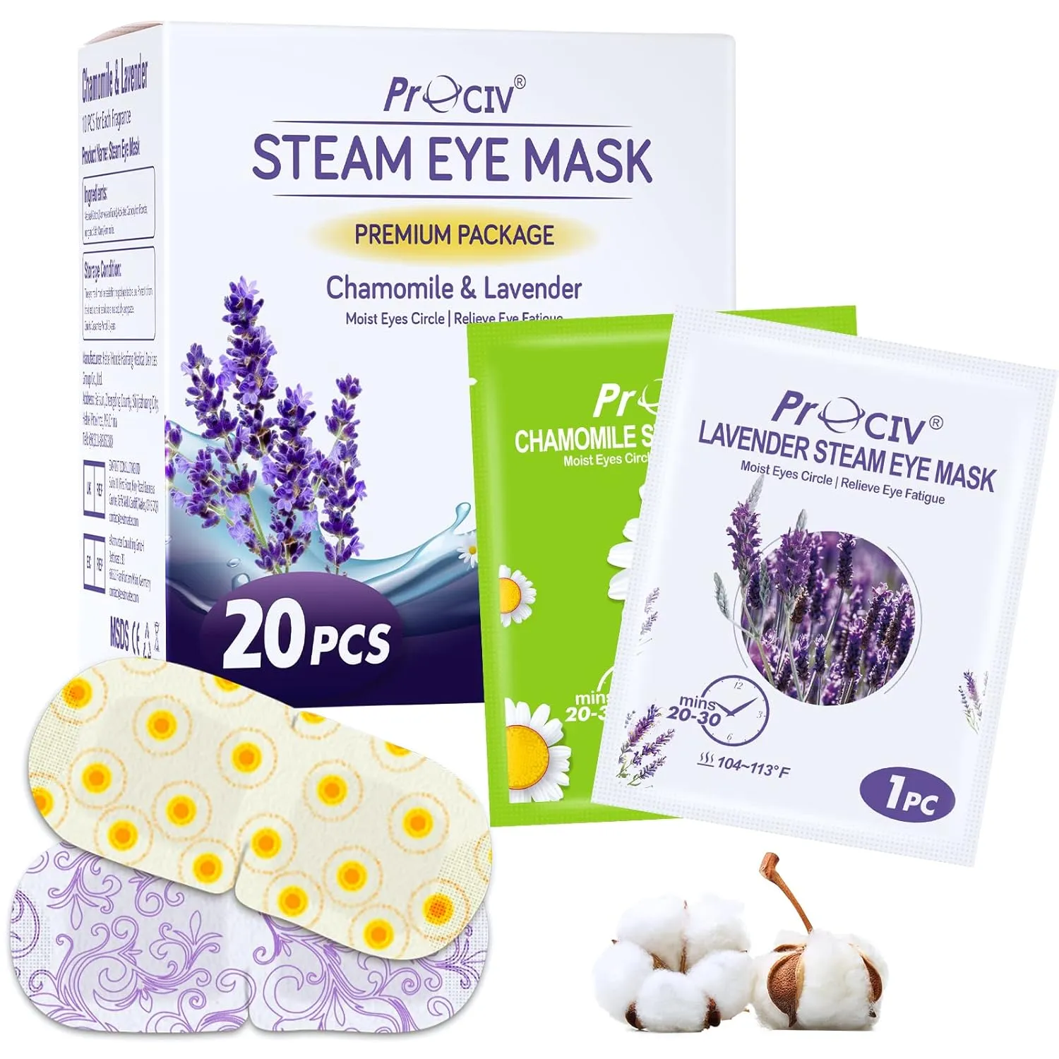 ProCIV FSA/HSA Eligible 20 Packs Steam Eye Masks, Warming Eye Masks for Dark Circles, Disposable Self-heating Hot Eye Mask Soothing Headache, Dry Eyes, Heating Eye Mask for Stress Eye Fatigue Relief