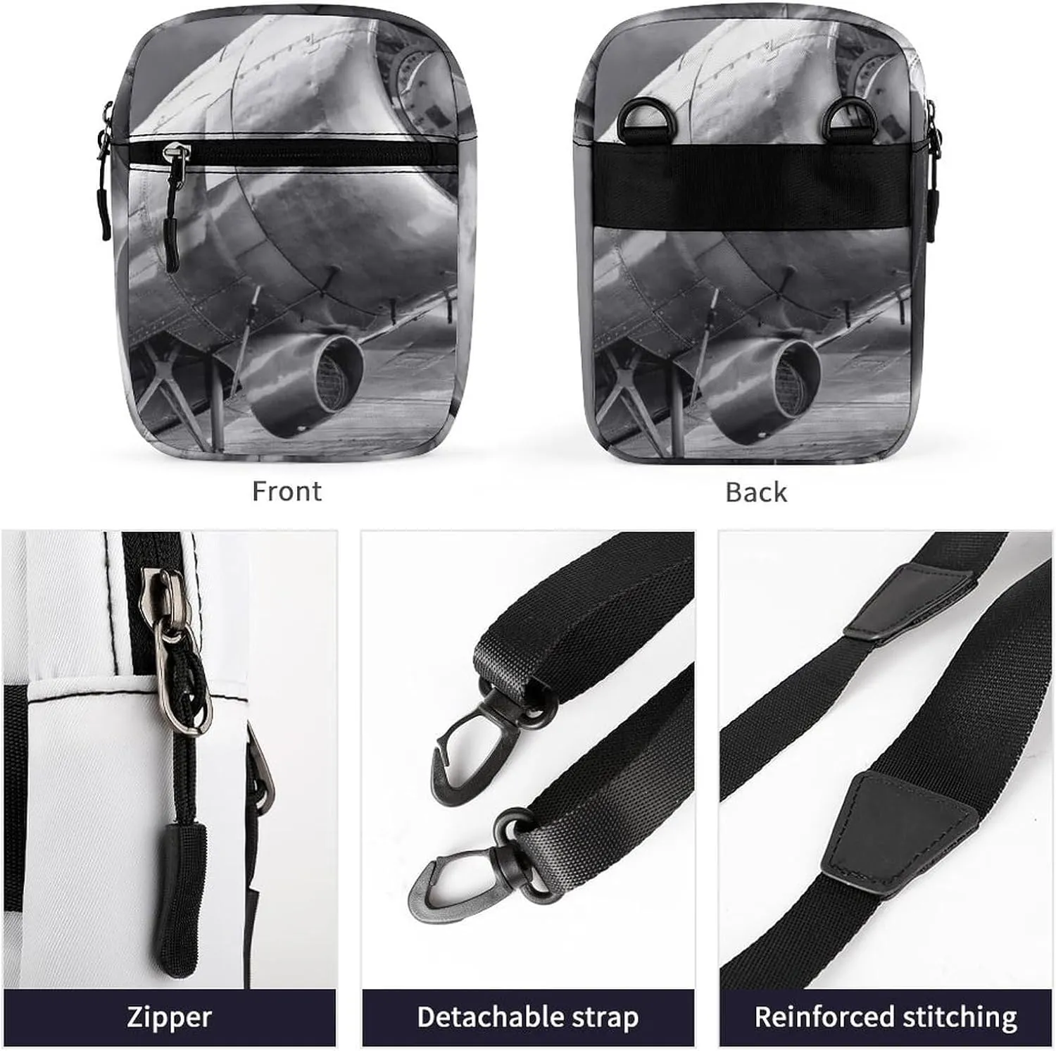 Propeller of Aircraft Black White Vintage Adjustable Fanny Waist Pack Pouch, Waterproof Crossbody Runners Bag Wallet for Gym Hiking Fitness Women Men 6.1 x 2.2 x 7.9 inch