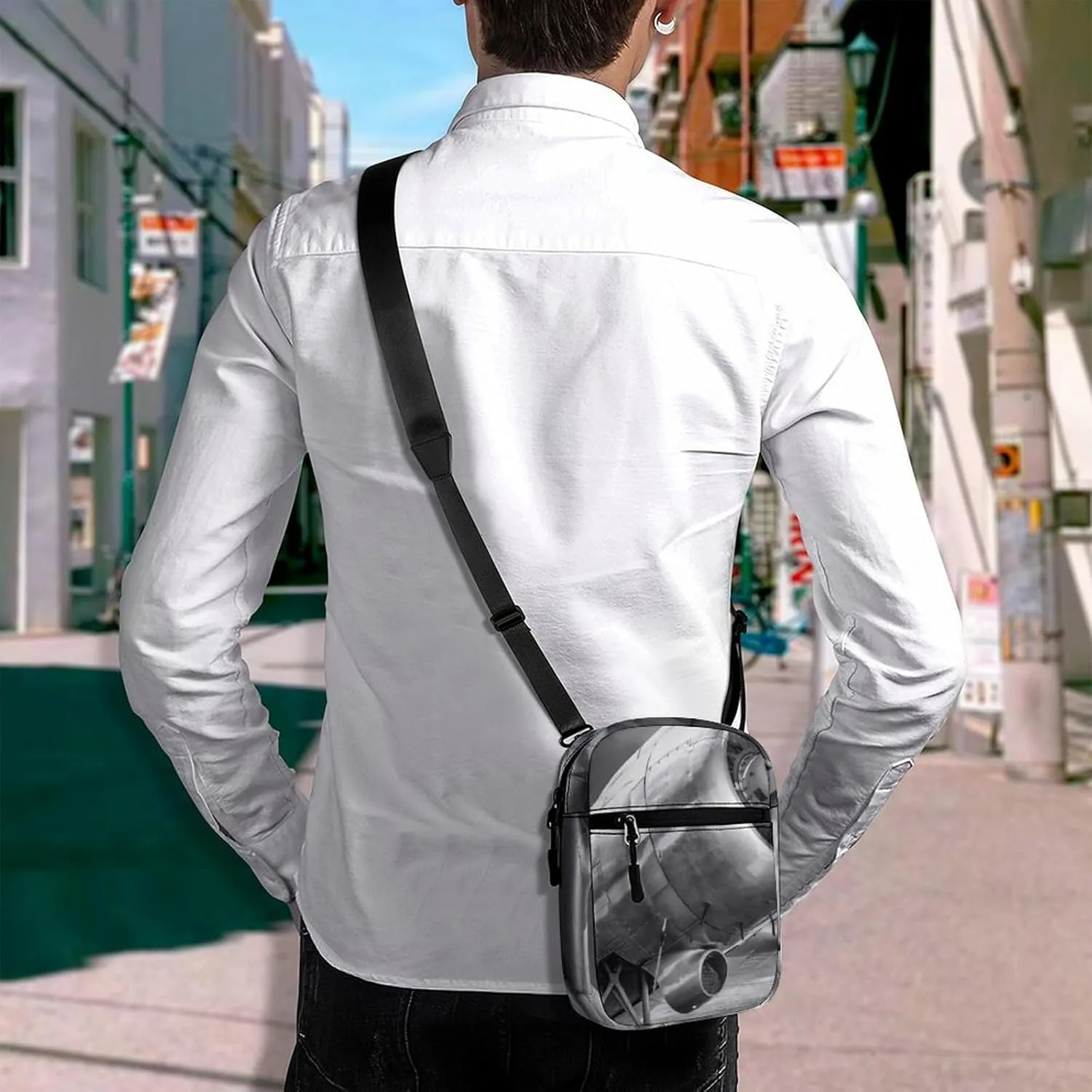 Propeller of Aircraft Black White Vintage Adjustable Fanny Waist Pack Pouch, Waterproof Crossbody Runners Bag Wallet for Gym Hiking Fitness Women Men 6.1 x 2.2 x 7.9 inch