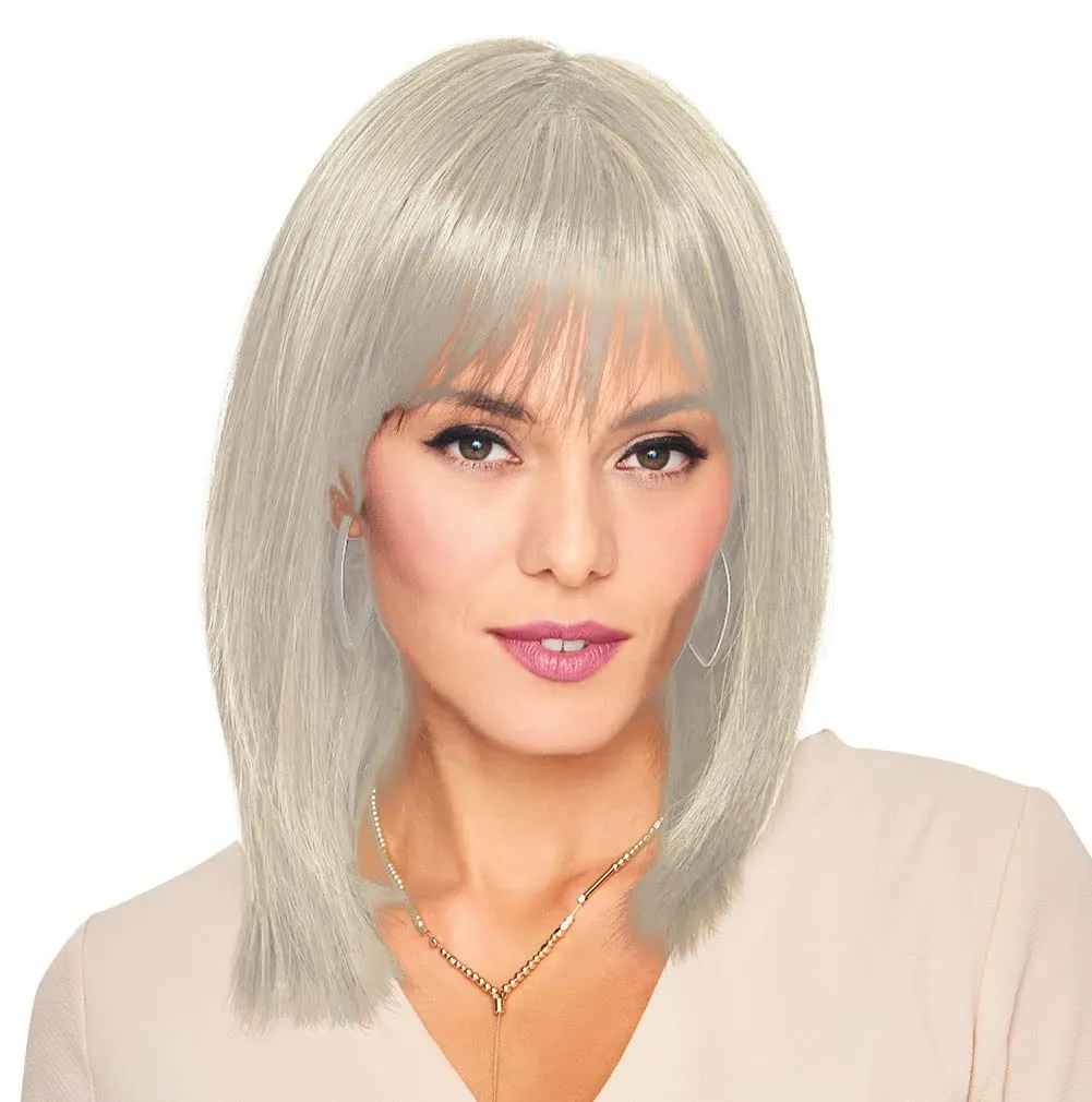 Prosperity Long-Length Layered Bob Cut Wig by Hairuwear, Average Size Cap, Light Grey