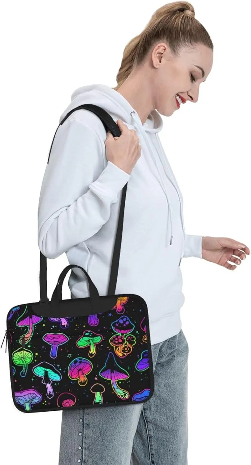 Psychedelic Mushrooms Laptop Bag Classic Slim Briefcase Messenger Bag, Spacious, Ergonomic
