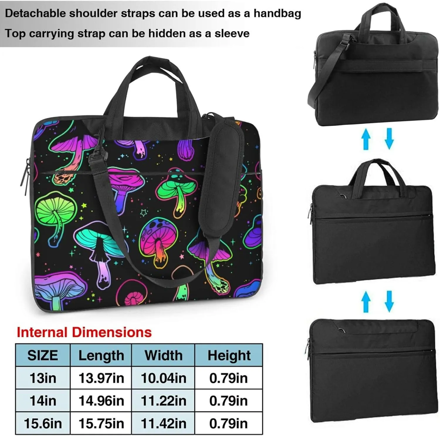 Psychedelic Mushrooms Laptop Bag Classic Slim Briefcase Messenger Bag, Spacious, Ergonomic