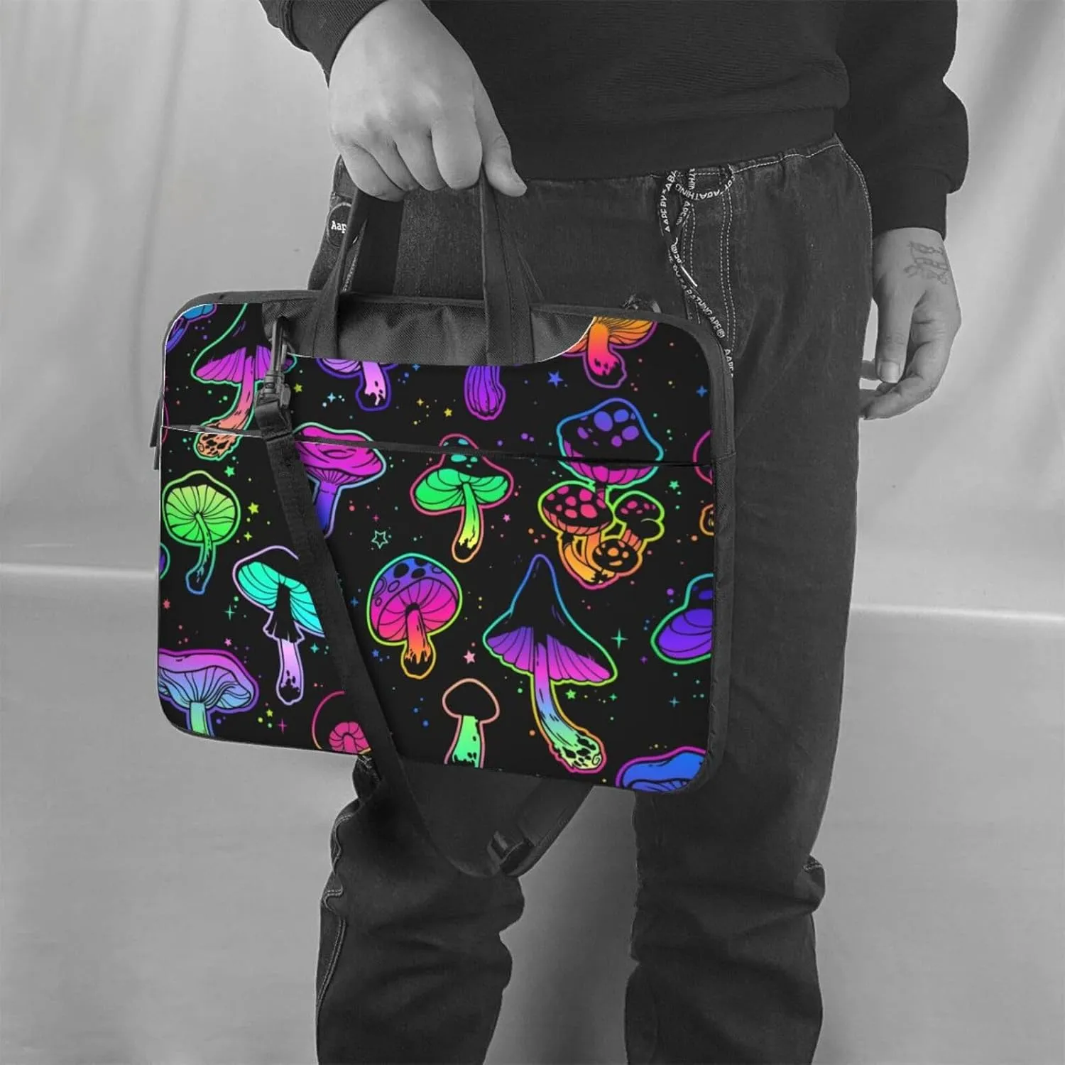 Psychedelic Mushrooms Laptop Bag Classic Slim Briefcase Messenger Bag, Spacious, Ergonomic