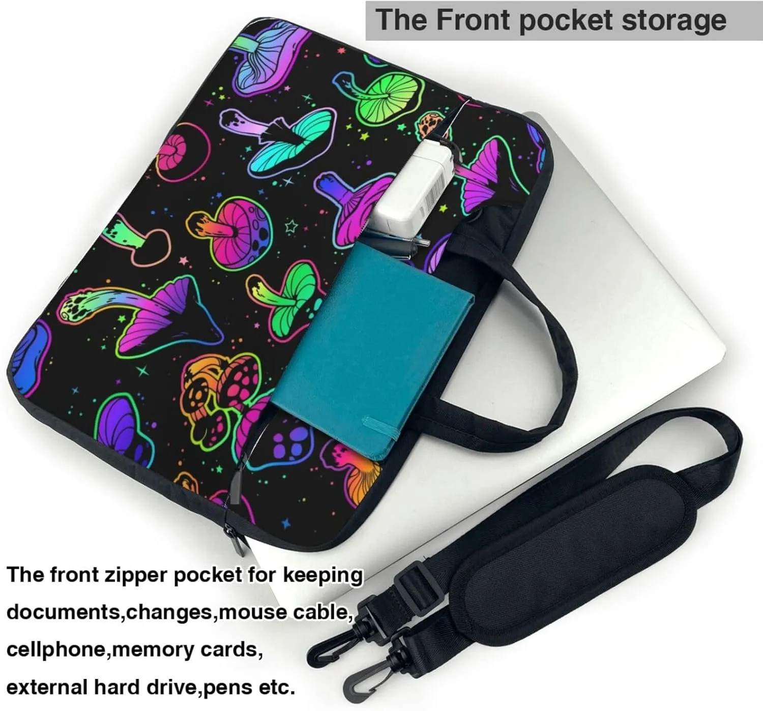 Psychedelic Mushrooms Laptop Bag Classic Slim Briefcase Messenger Bag, Spacious, Ergonomic