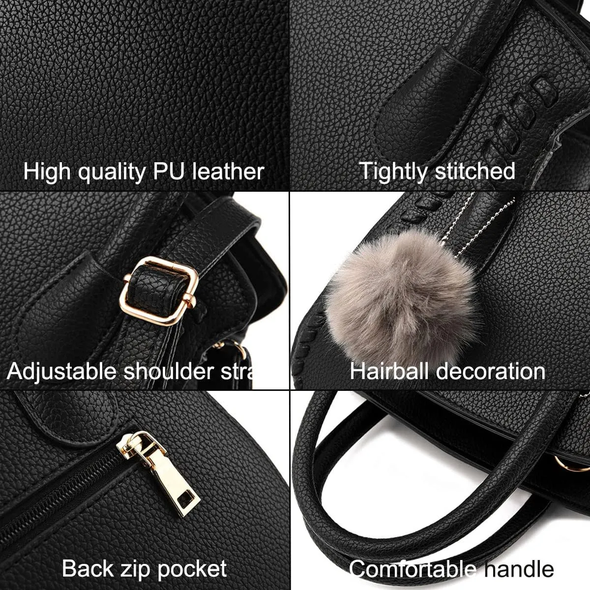Purses and Handbags for Women PU Leather Top Handle Satchel Ladies Shoulder Tote Bags(Black)