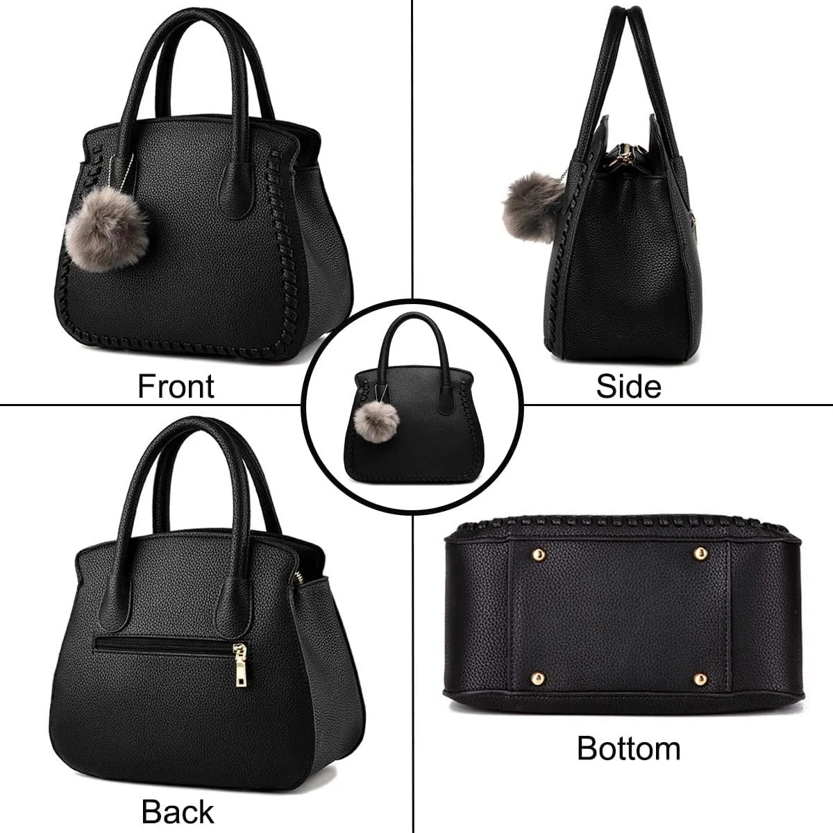 Purses and Handbags for Women PU Leather Top Handle Satchel Ladies Shoulder Tote Bags(Black)