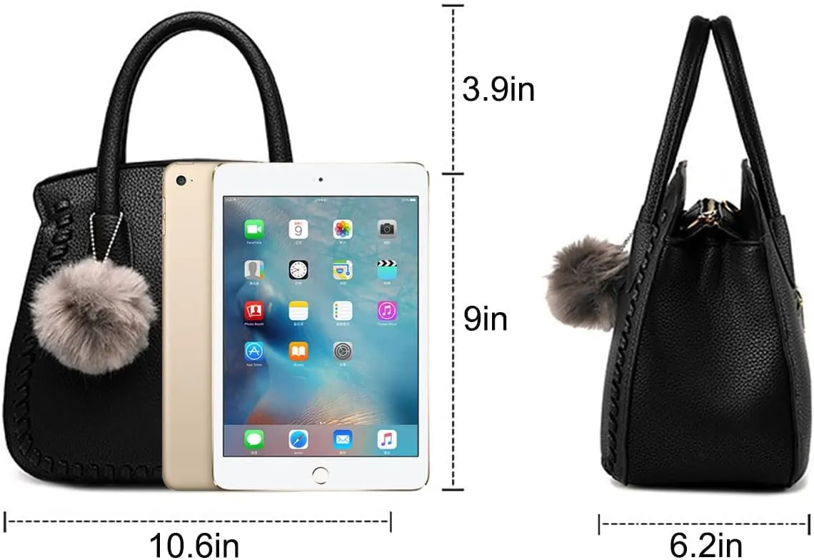 Purses and Handbags for Women PU Leather Top Handle Satchel Ladies Shoulder Tote Bags(Black)