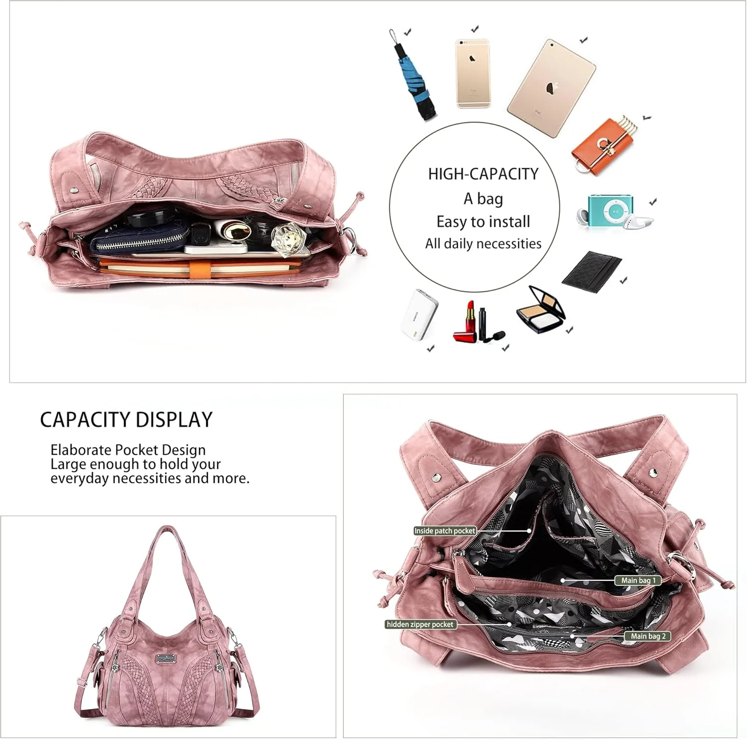Purses and Handbags Women Fashion Tote Bag Shoulder Bags Top Handle Satchel Purses Washed Synthetic Leather Handbag