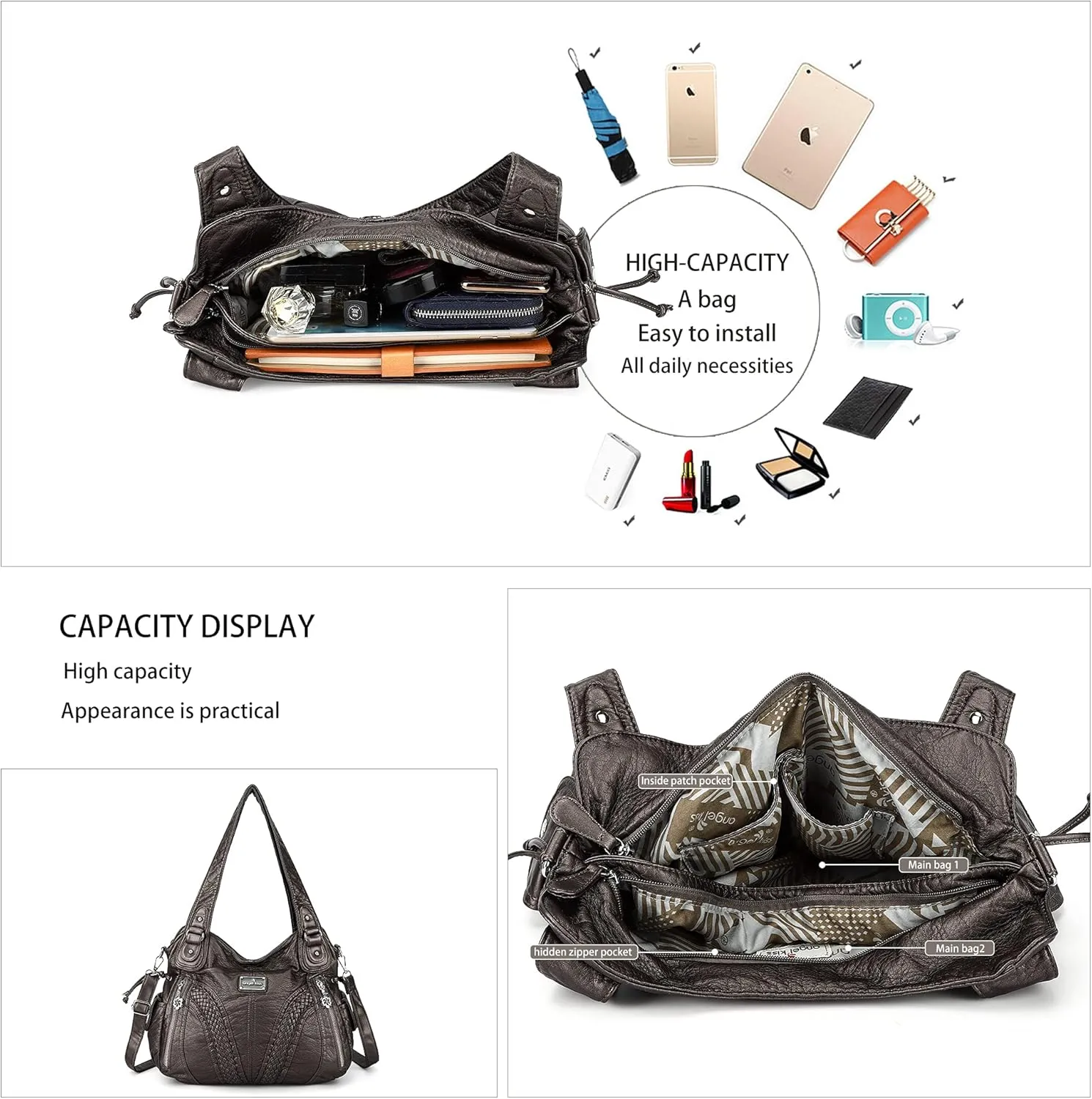 Purses and Handbags Women Fashion Tote Bag Shoulder Bags Top Handle Satchel Purses Washed Synthetic Leather Handbag