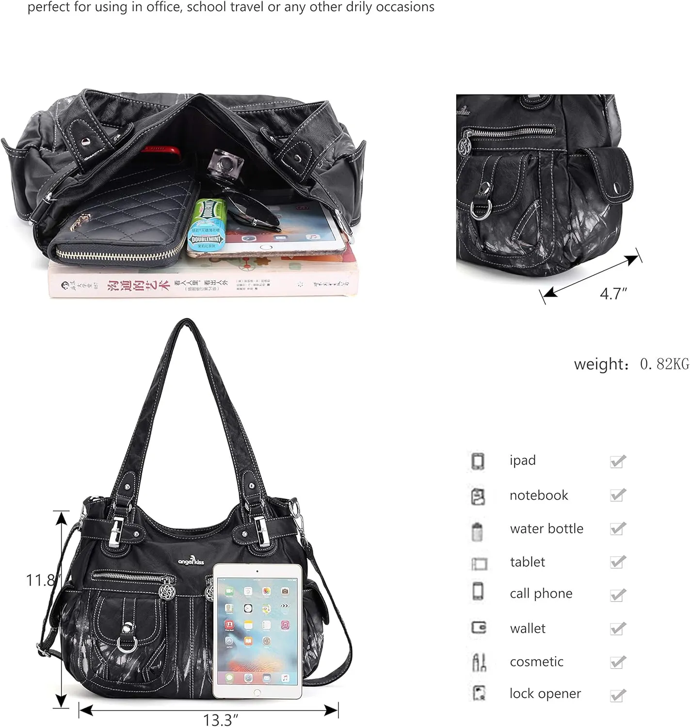 Purses and Handbags Women Tote Shoulder Top Handle Satchel Hobo Bags Fashion Washed Leather Purse