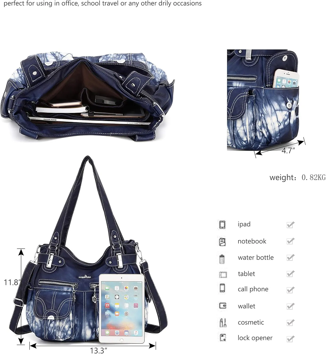 Purses and Handbags Women Tote Shoulder Top Handle Satchel Hobo Bags Fashion Washed Leather Purse