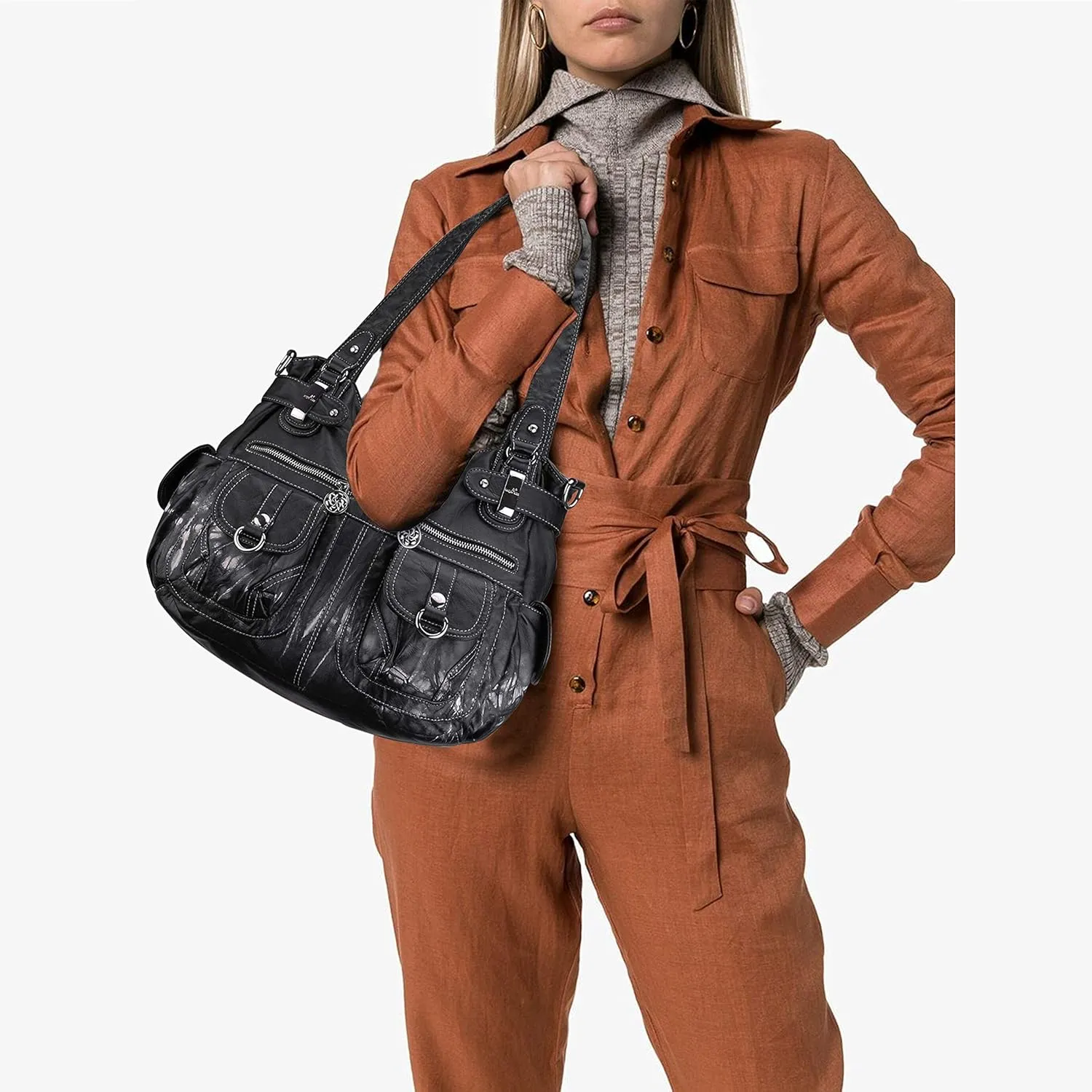 Purses and Handbags Women Tote Shoulder Top Handle Satchel Hobo Bags Fashion Washed Leather Purse