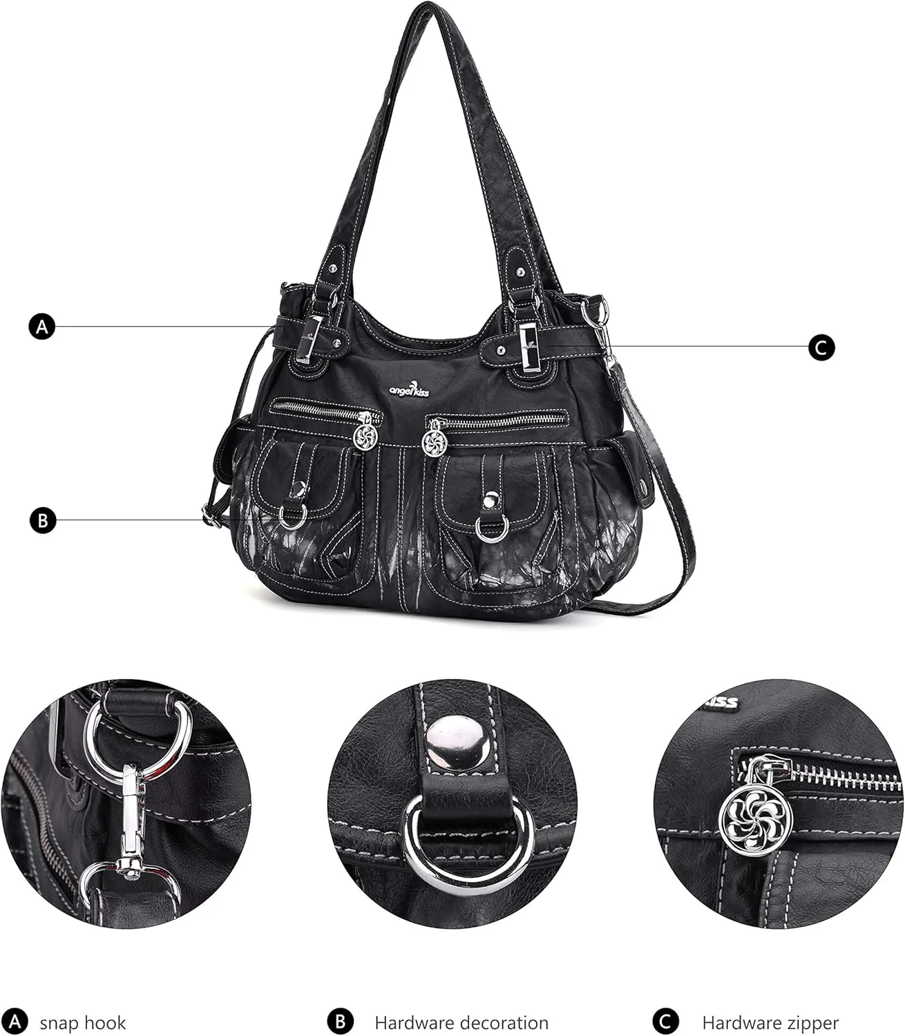 Purses and Handbags Women Tote Shoulder Top Handle Satchel Hobo Bags Fashion Washed Leather Purse