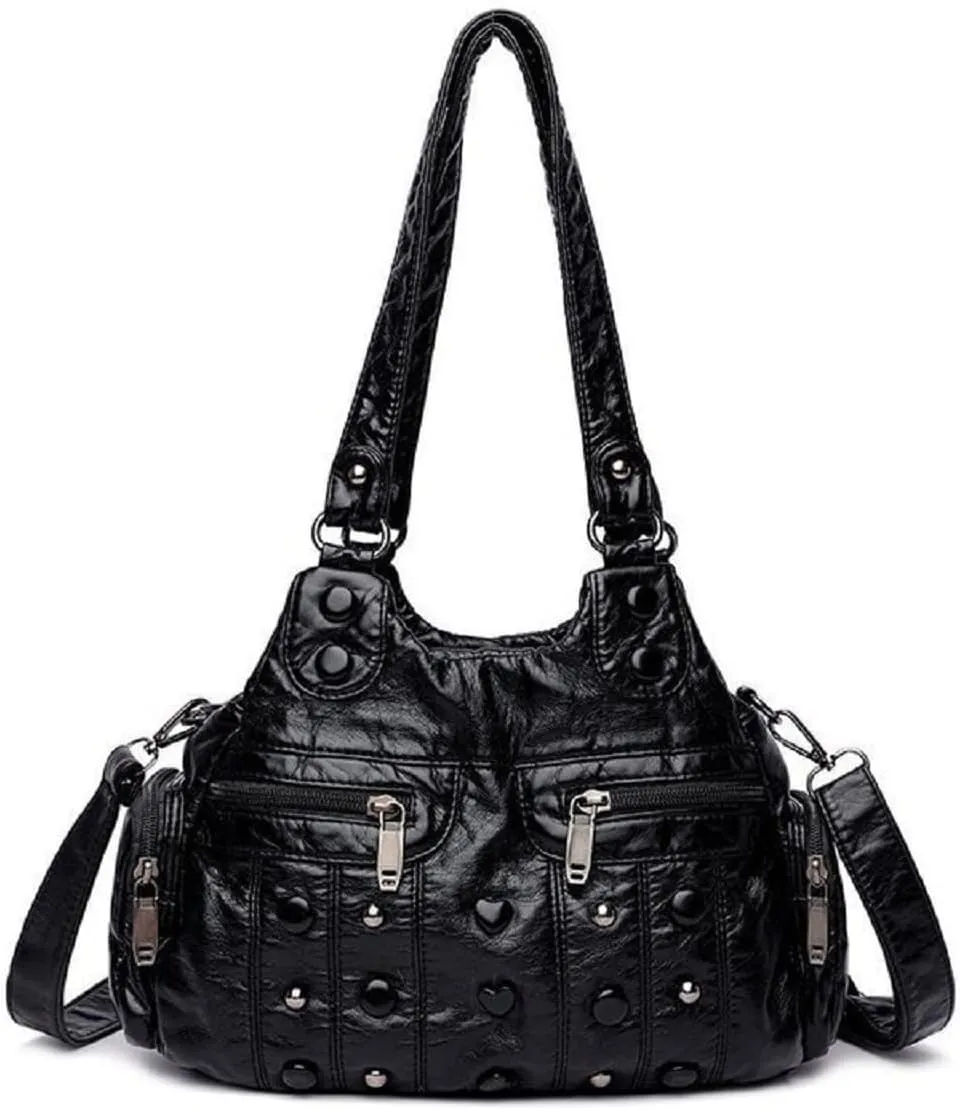 Purses and Handbags Women Tote Shoulder Top Handle Satchel Hobo Bags Fashion Washed Leather Shoulder Bag