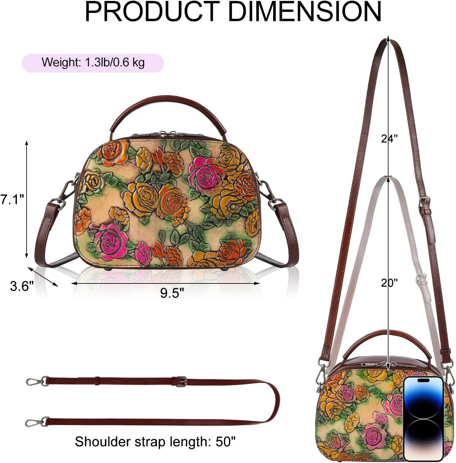 Purses for Women Genuine Leather Satchel Handbags Hand Painted Retro Top Handle Bags