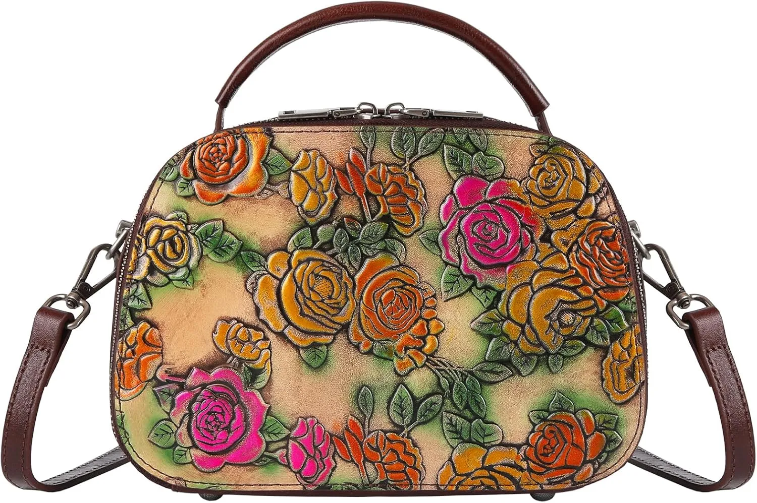 Purses for Women Genuine Leather Satchel Handbags Hand Painted Retro Top Handle Bags