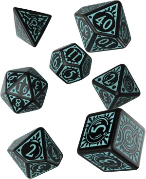 Q WORKSHOP Pathfinder Iron Gods Rpg Ornamented Dice Set 7 Polyhedral Pieces Black, Standard (15mm - 17mm)