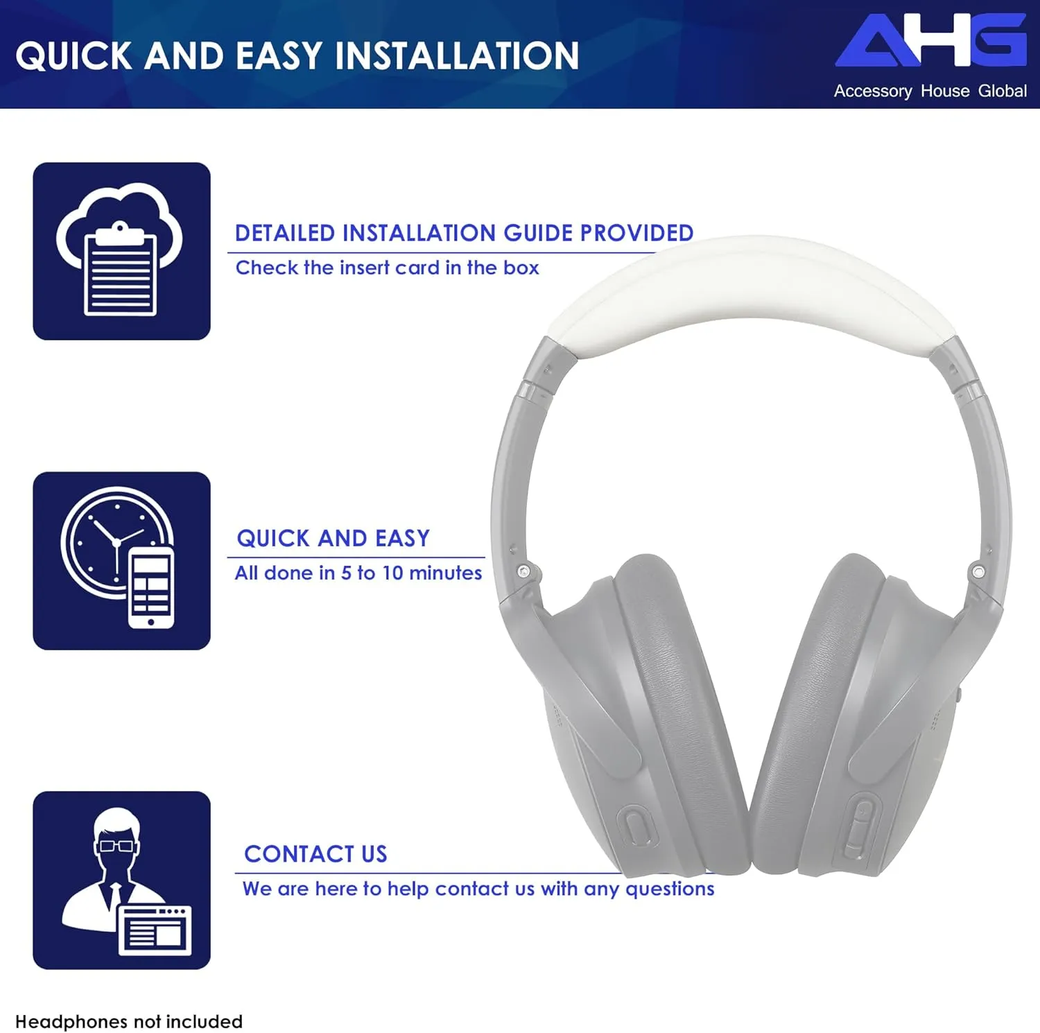 QC35 ii / QC35 Headband pad Cushion Cover. Compatible with Bose QuietComfort 35 / QC35 II Headphones (White). Easy Clip on Design | Premium PU | FlexiSoft High-Density Foam