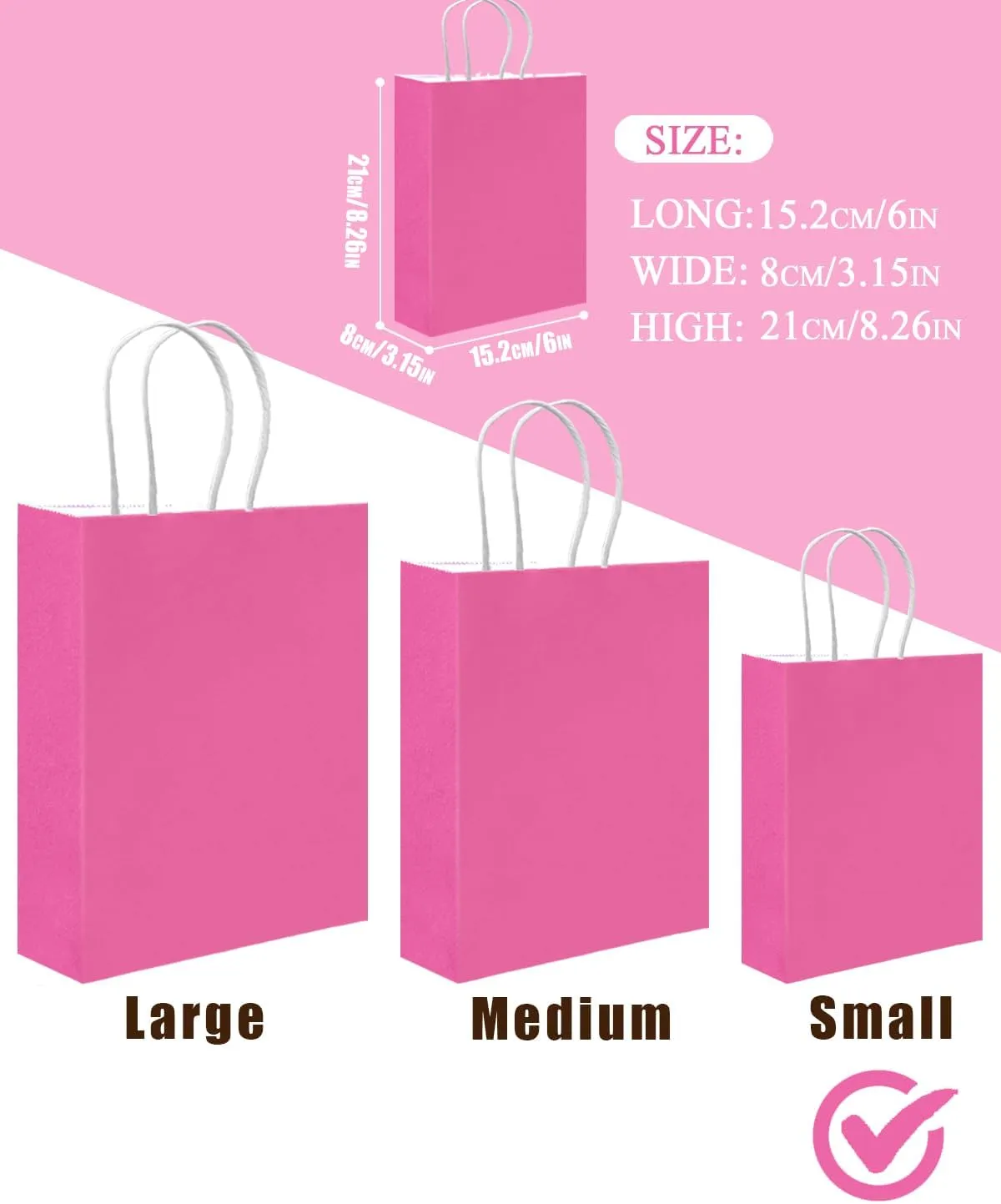 qiqee 30PCS Small Gift Bag with Handles Bulk 8.3"x6"x3" Gift Bags 6 Different Pink ＆ Purple Color Bags Multiple Uses (Small Size)