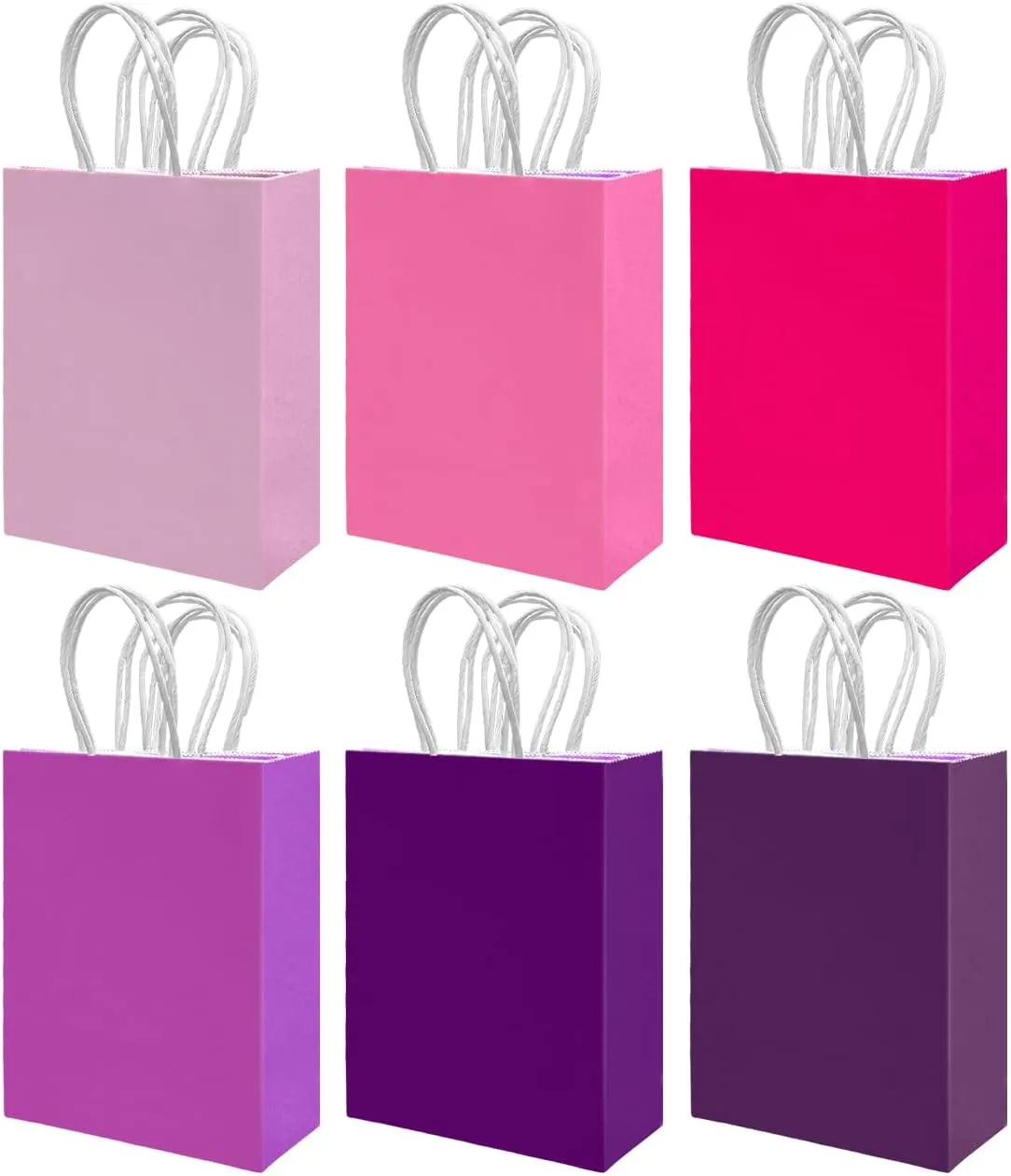 qiqee 30PCS Small Gift Bag with Handles Bulk 8.3"x6"x3" Gift Bags 6 Different Pink ＆ Purple Color Bags Multiple Uses (Small Size)