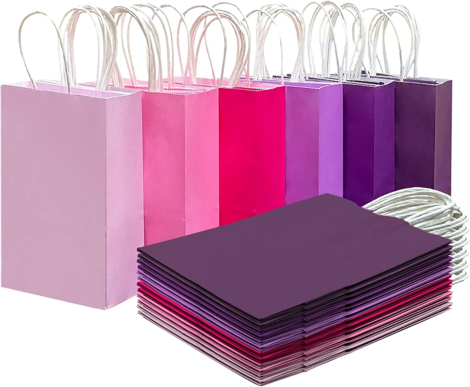 qiqee 30PCS Small Gift Bag with Handles Bulk 8.3"x6"x3" Gift Bags 6 Different Pink ＆ Purple Color Bags Multiple Uses (Small Size)