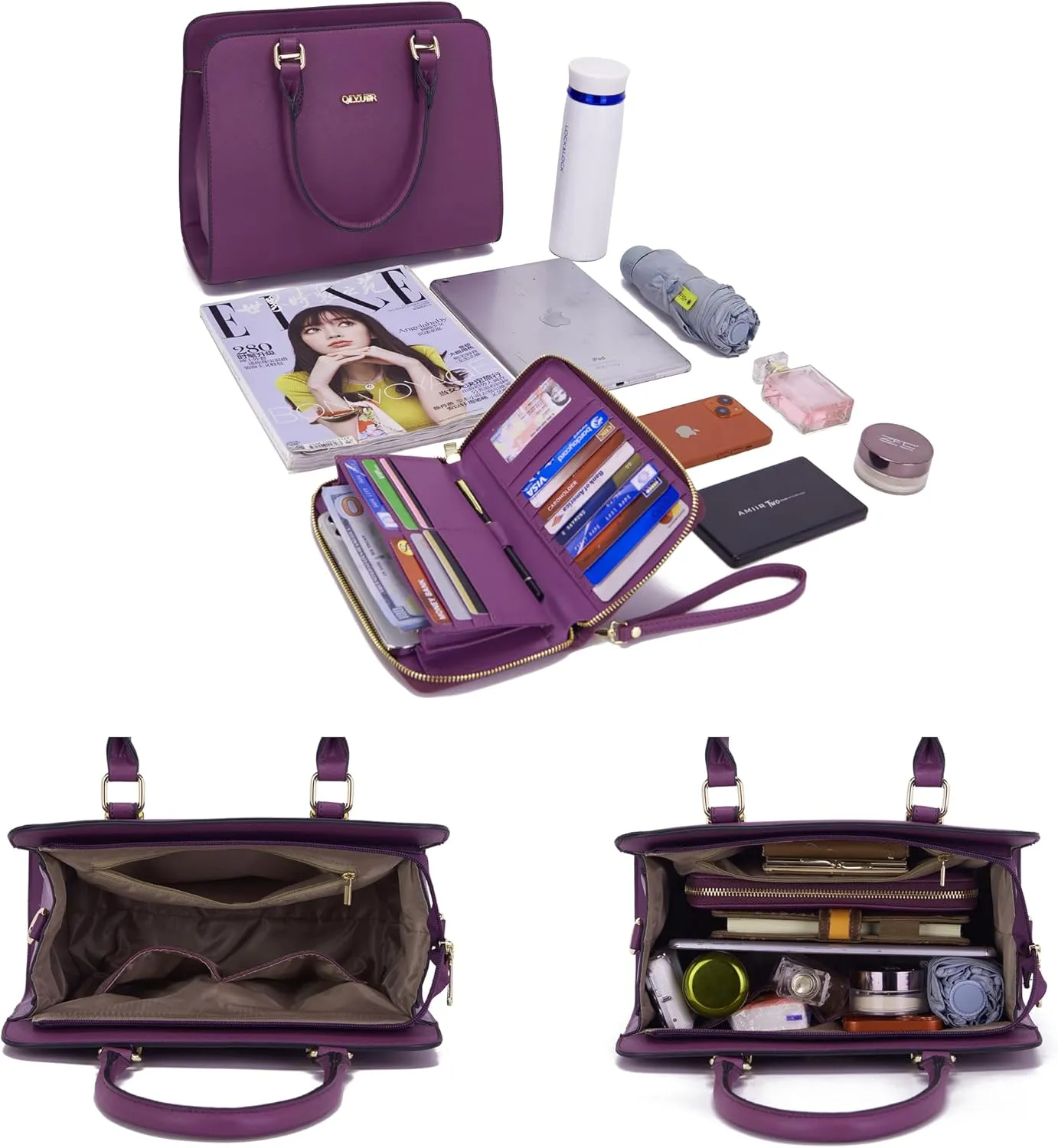 Qiyuer Satchel Purses For Women Top Handle Bag Purse And Wallet Set Work Tote Bags 2pcs
