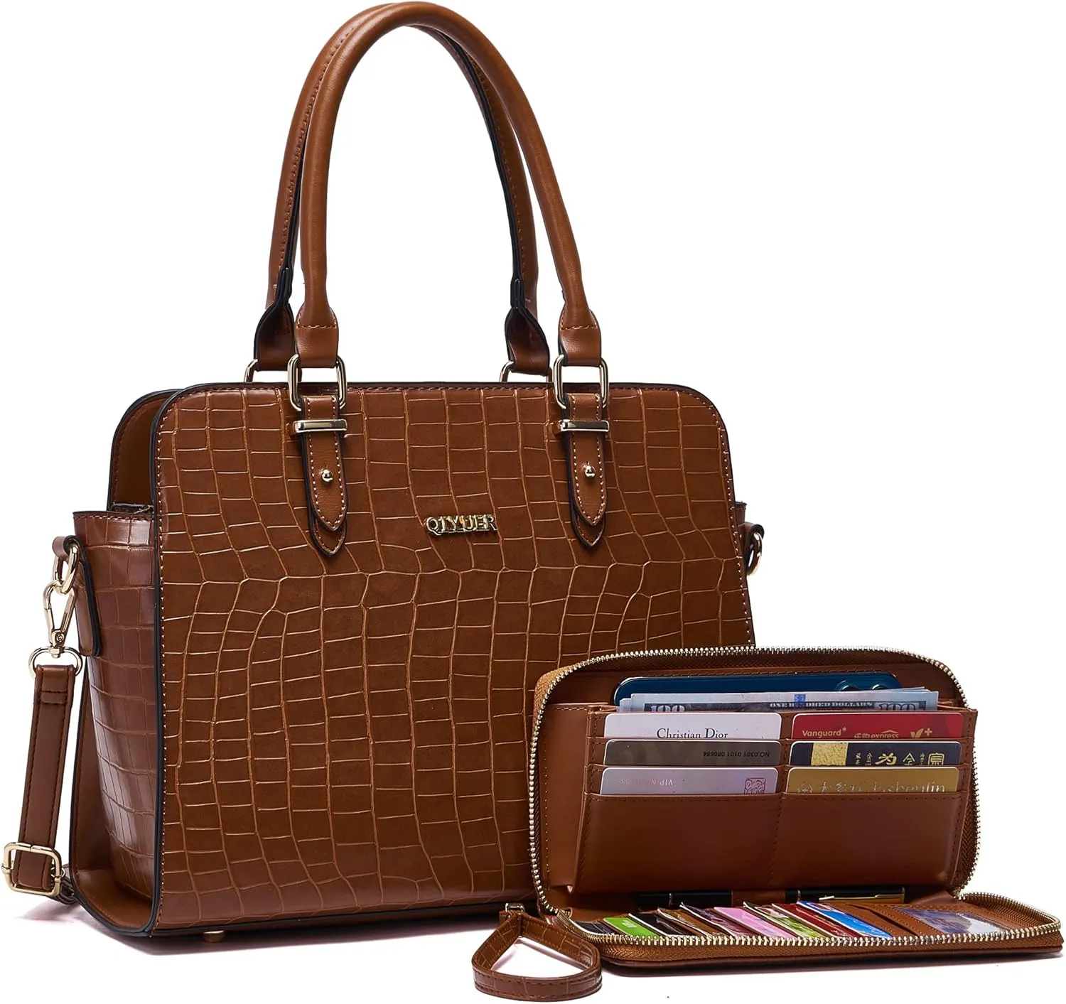 Qiyuer Satchel Purses For Women Top Handle Bag Purse And Wallet Set Work Tote Bags 2pcs