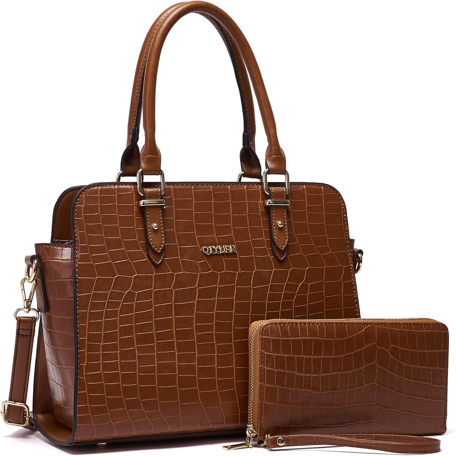 Qiyuer Satchel Purses For Women Top Handle Bag Purse And Wallet Set Work Tote Bags 2pcs