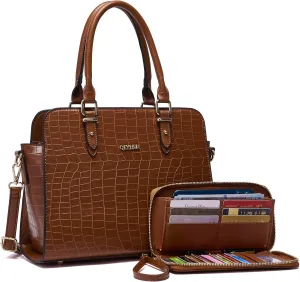 Qiyuer Satchel Purses For Women Top Handle Bag Purse And Wallet Set Work Tote Bags 2pcs