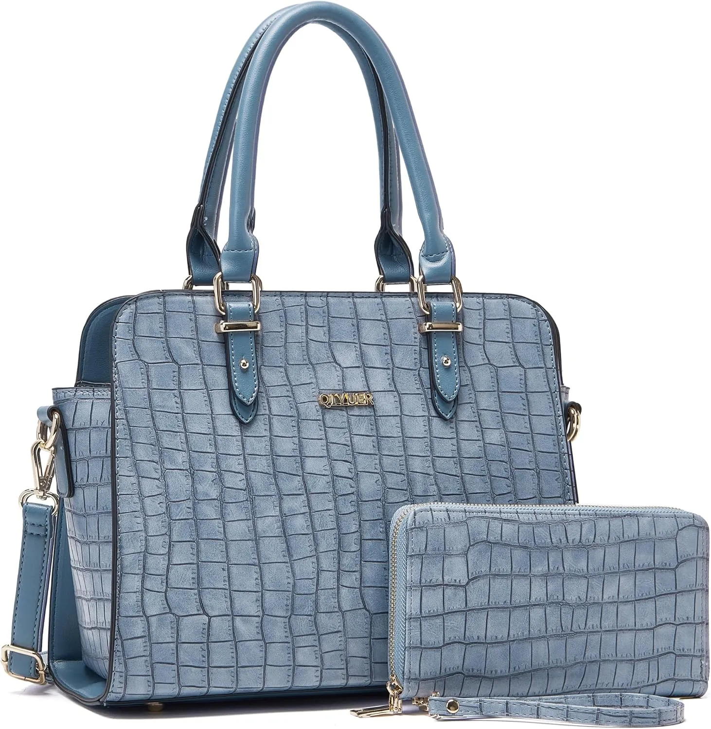 Qiyuer Satchel Purses For Women Top Handle Bag Purse And Wallet Set Work Tote Bags 2pcs
